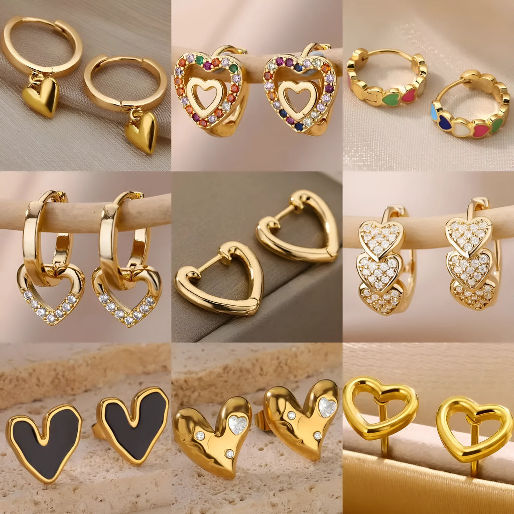 Women's stainless steel heart-shaped ear studs with simple zircon decoration and love-themed design