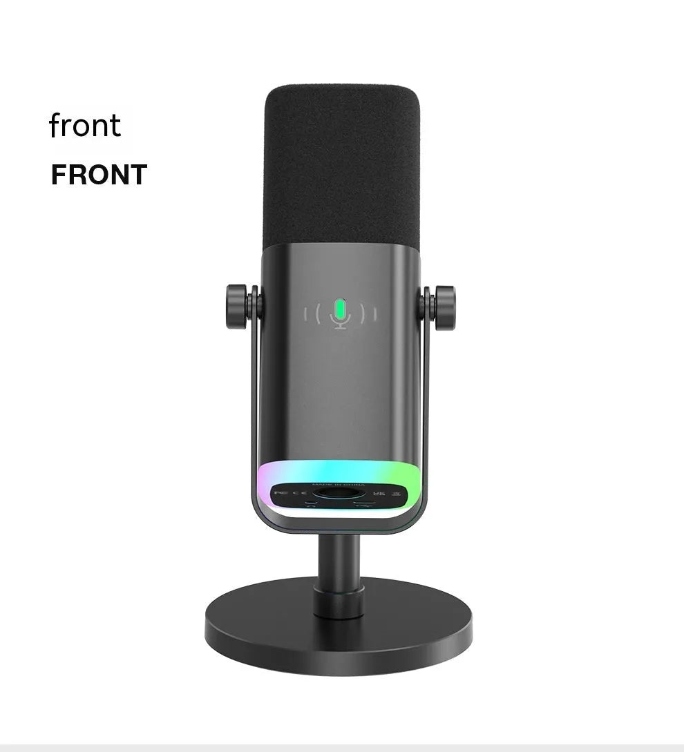Dynamic noise reduction microphone in black with adjustable desktop base and XLR cable