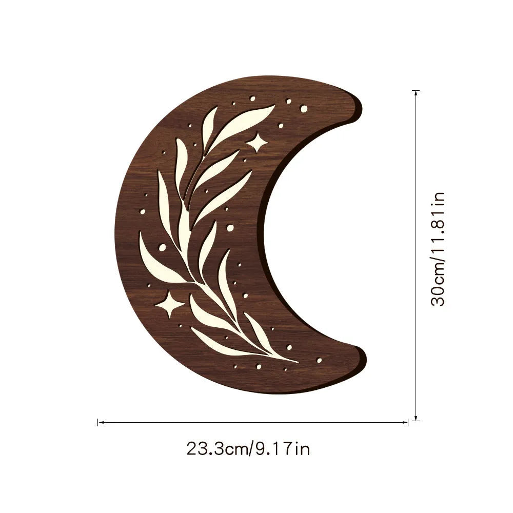 Bohemian style wooden leaf crescent pendant lamp with basswood construction