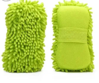 Silver green chenille car wash sponge measuring 14 by 25 centimetres