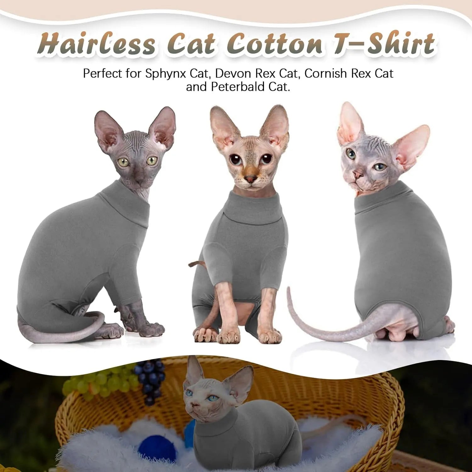 Sphynx cat wearing a soft turtleneck sweater with sleeves in a warm winter pullover design