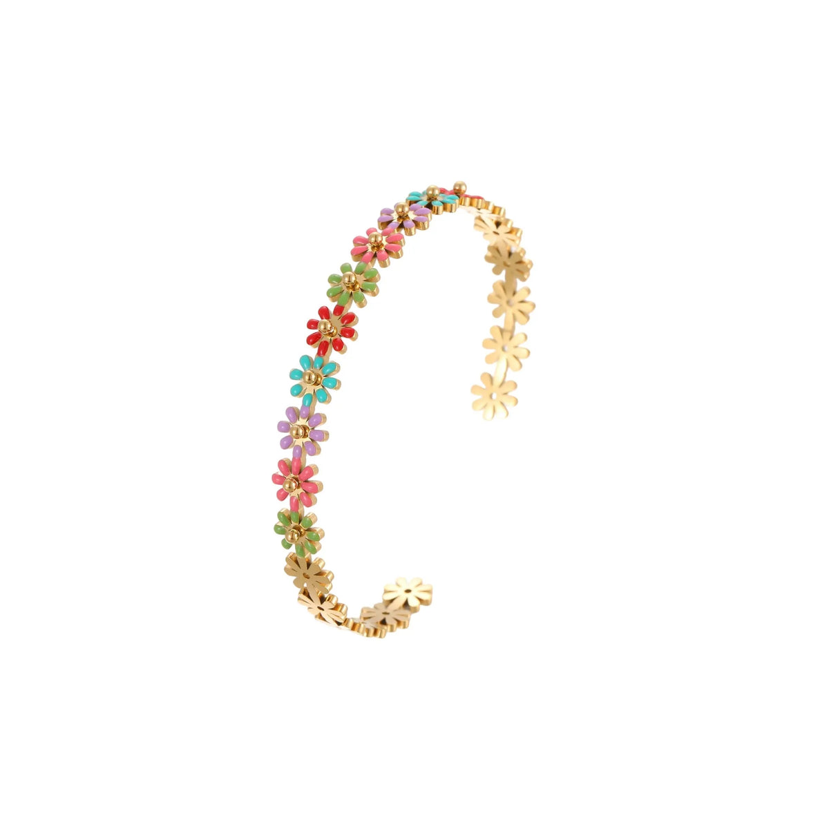 Fashion oil drip colour flower stainless steel bracelet with electroplated finish and geometric shape for women