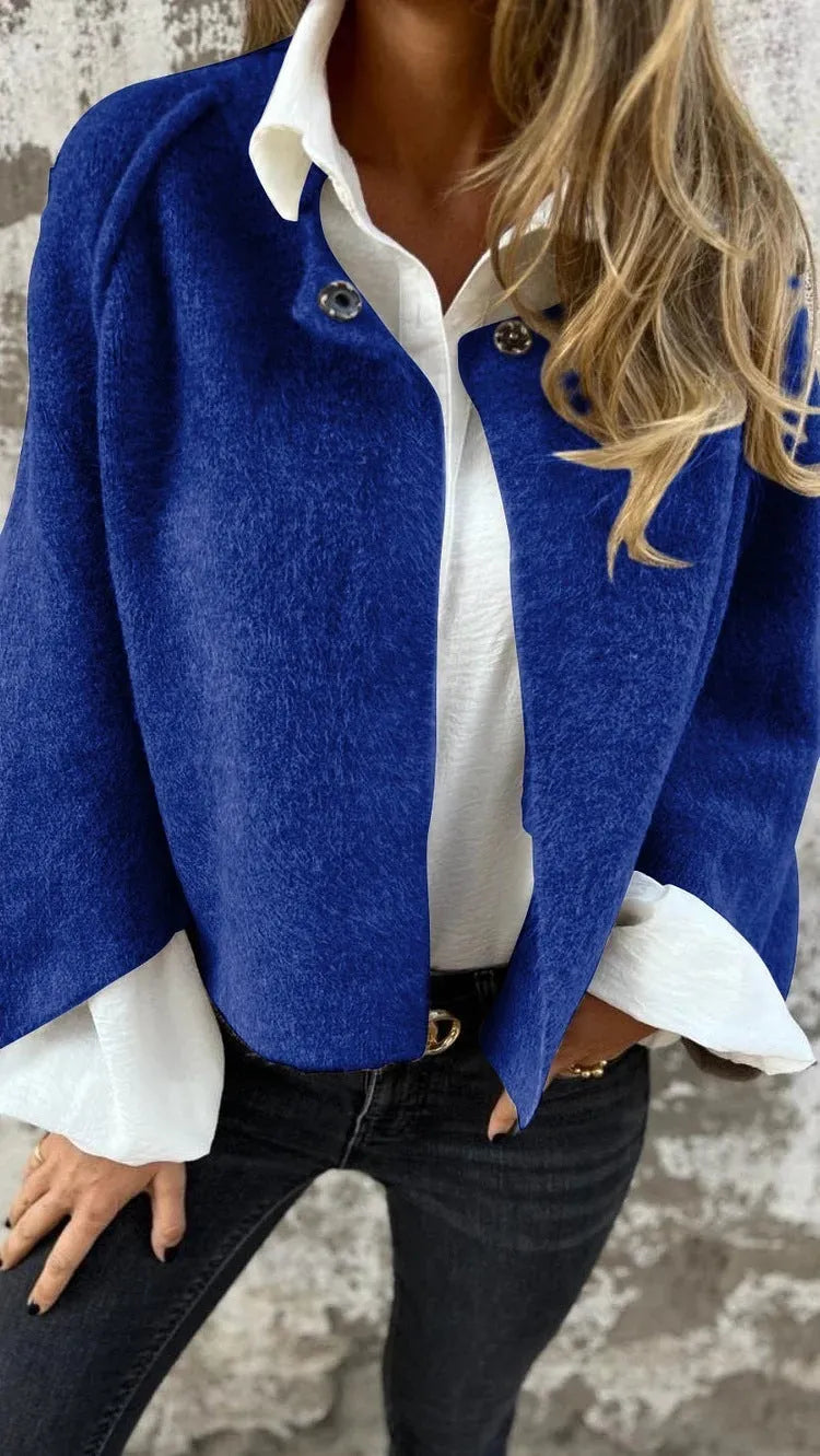Lady's bat-sleeve cardigan short cashmere coat in polyester fabric, regular fit, long sleeves, 13 colour options