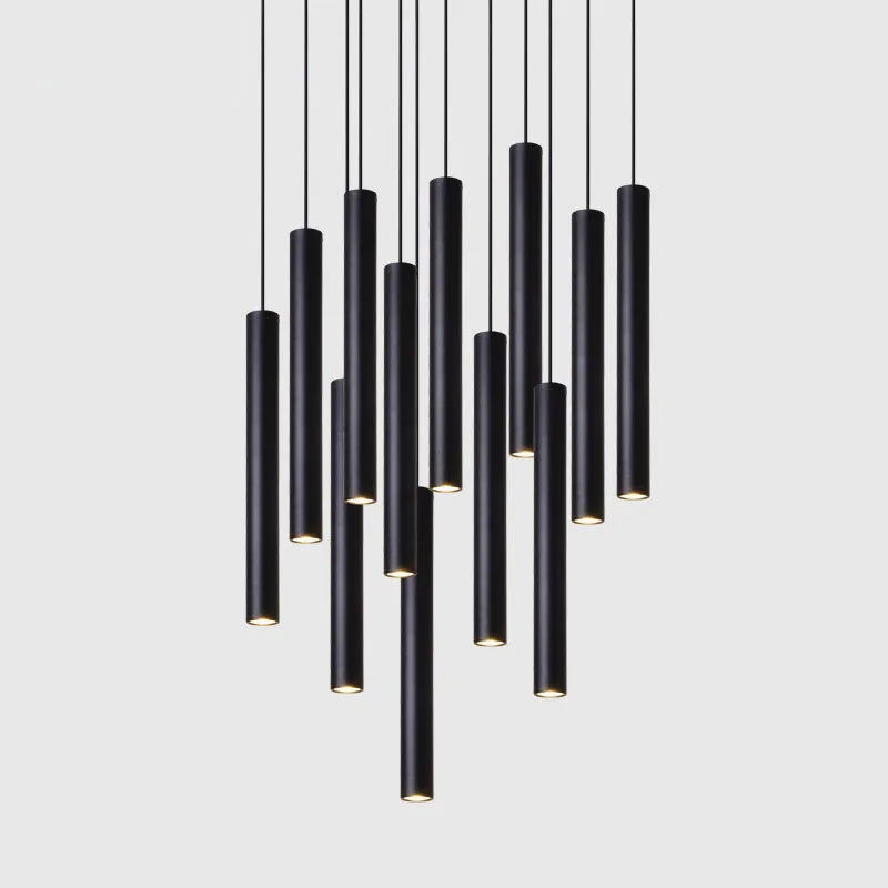 Aluminium alloy long-tube suspended ceiling lamp with black finish, single-head design, adjustable height