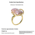 Women's baroque pearl ring with adjustable opening in gold and purple geometric style
