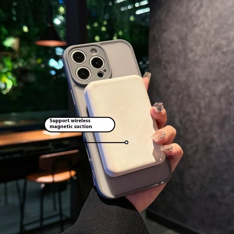 Transparent magnetic iPhone case showing invisible bracket folded out