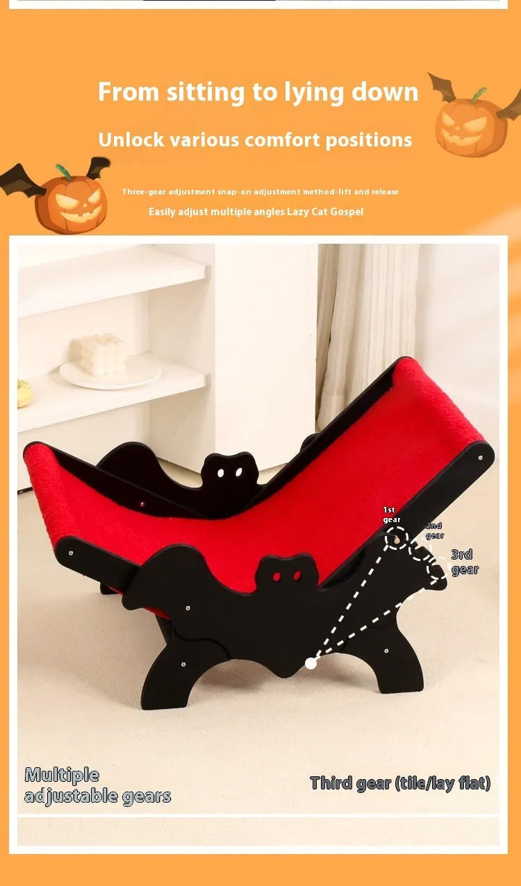 MW-054 wooden frame cat recliner bed in black and red colours, serving as a lounge chair and cage accessory.