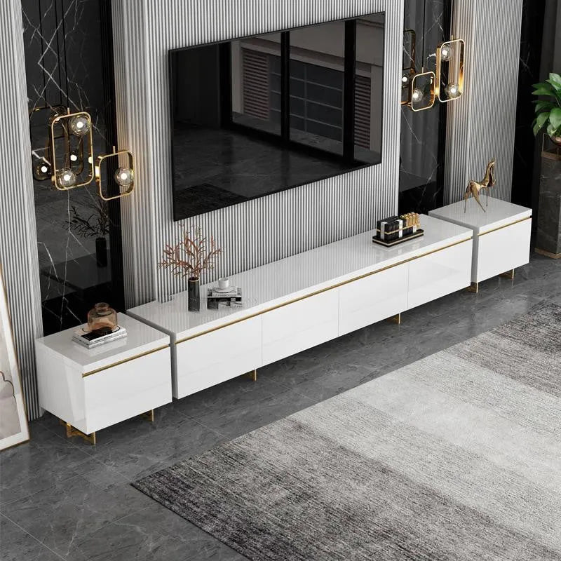 Modern minimalist tempered glass coffee table and TV cabinet set with baking paint finish in multiple sizes