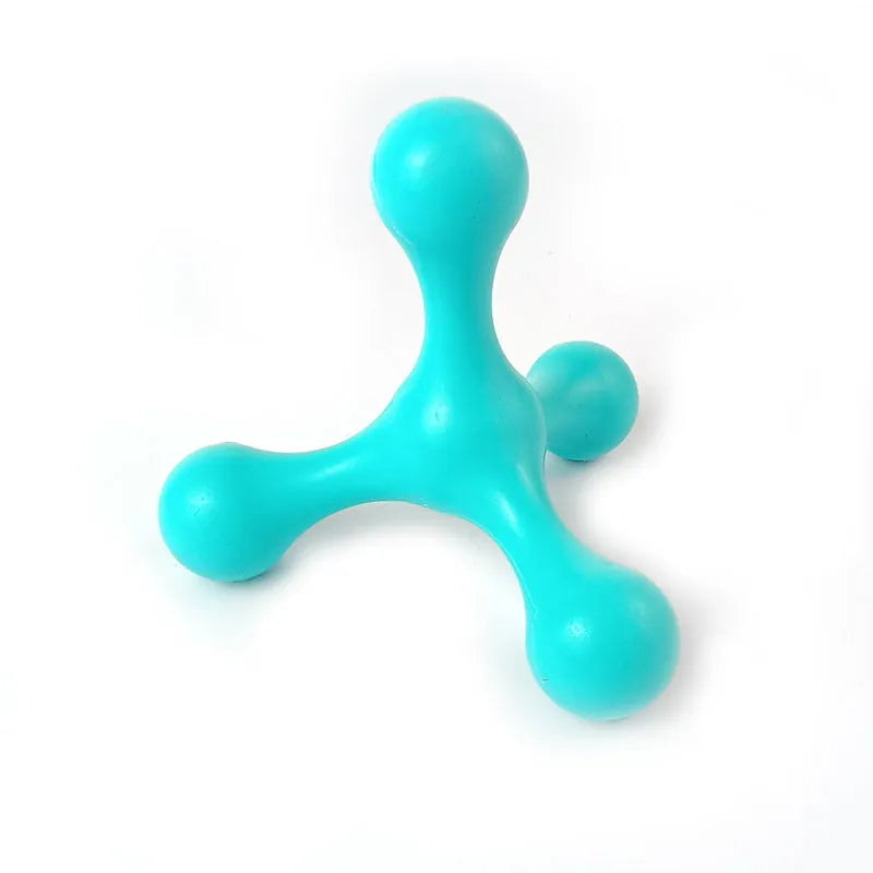 Blue silicone three-legged puppy chew toy for teething relief and dental cleaning