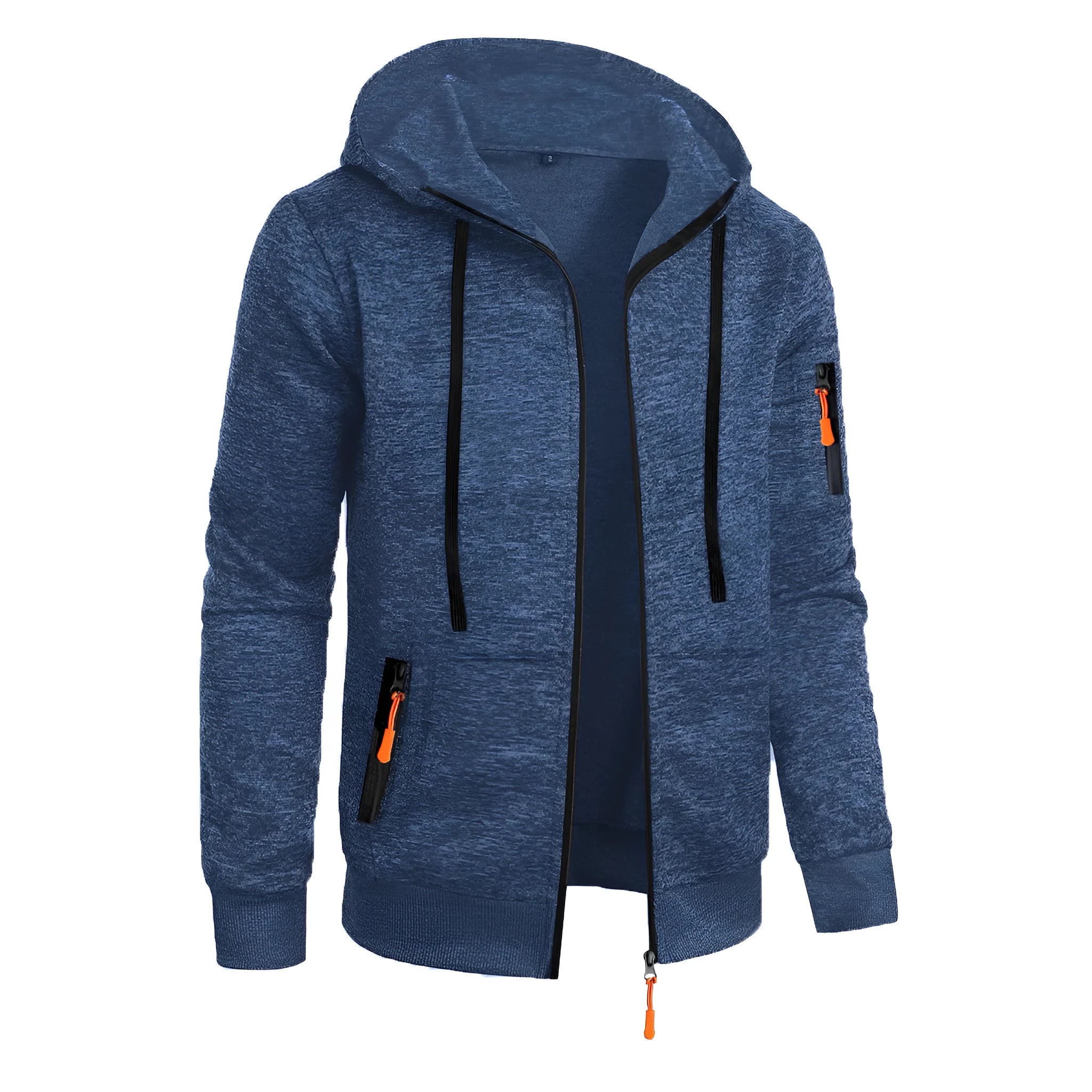 Men's loose fit polyester fibre hooded cardigan coat in solid colour jacquard knit, front view