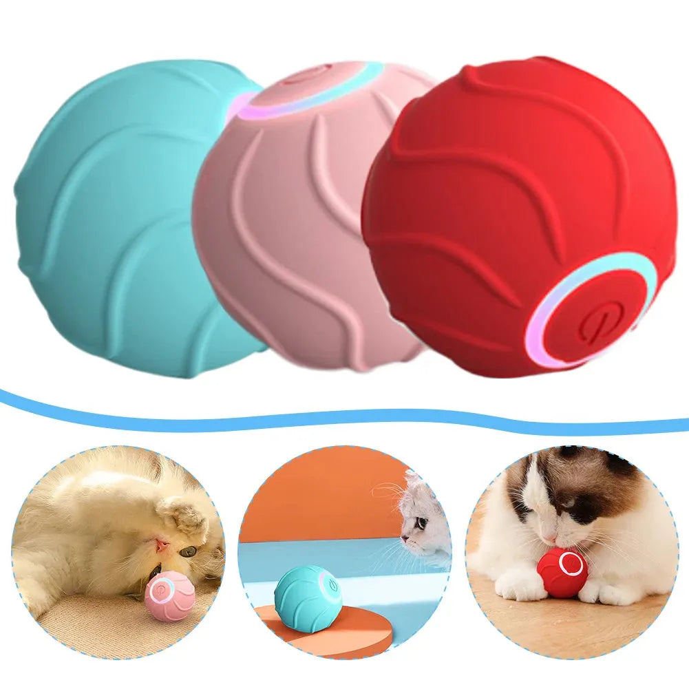 Smart cat toys rolling ball in blue silicone with automatic bouncing feature for interactive pet play