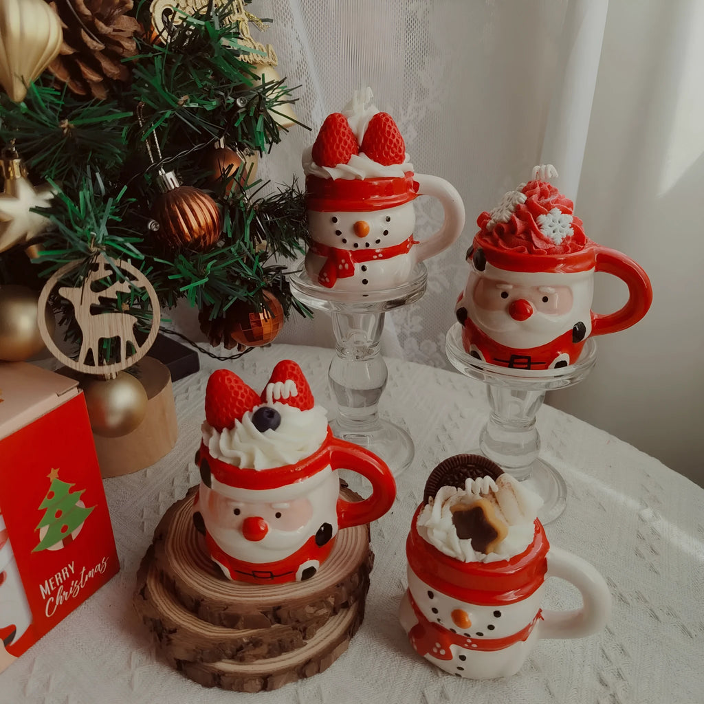 Santa Claus ceramic cup aromatherapy candle in soy wax, 10 x 7 x 10.5 cm, Christmas gift box, four festive styles