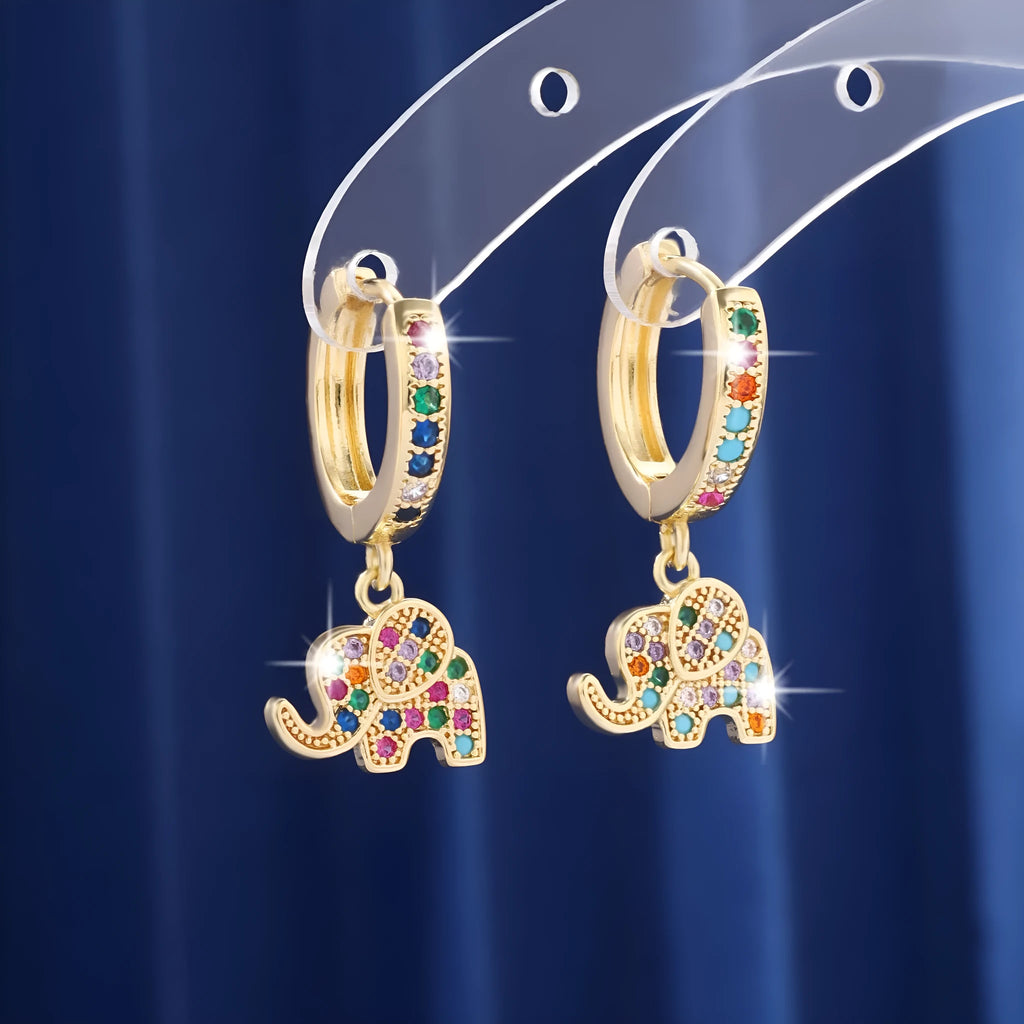 Zircon inlaid copper earrings with irregular animal zodiac design in colour ED81886-J