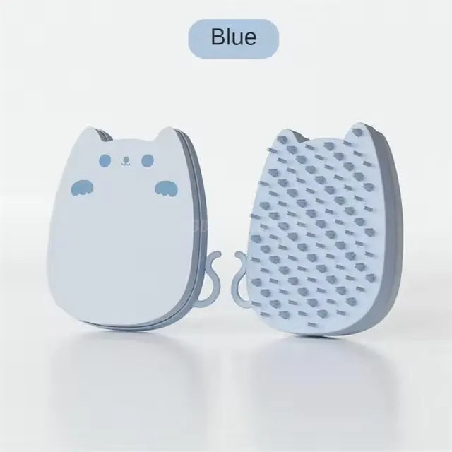 Blue sponge silicone pet comb with dual-type teeth for grooming cats and dogs