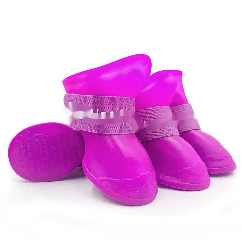 Rubber pet rain shoes in multiple colours with soft-soled anti-slip design for waterproof paw protection