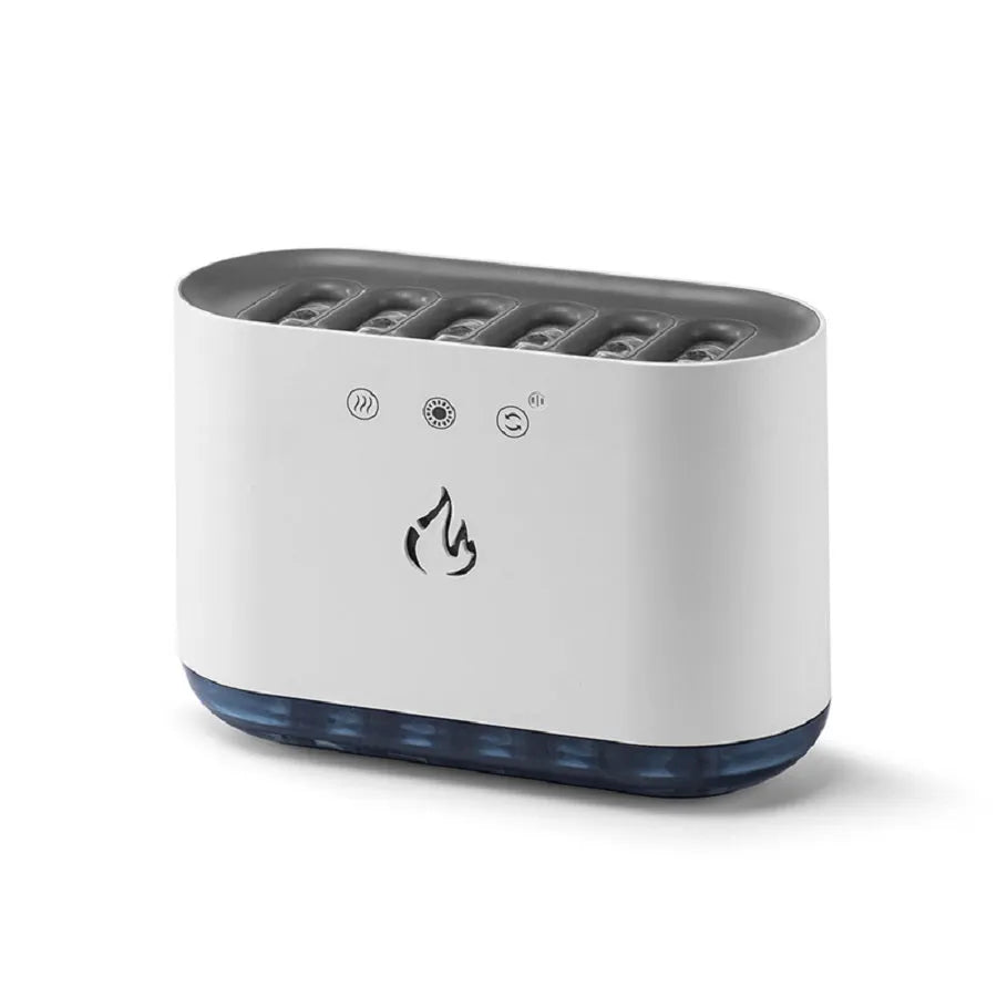 White large-capacity humidifier with colourful LED atmosphere lamp and aromatherapy diffuser on a table.