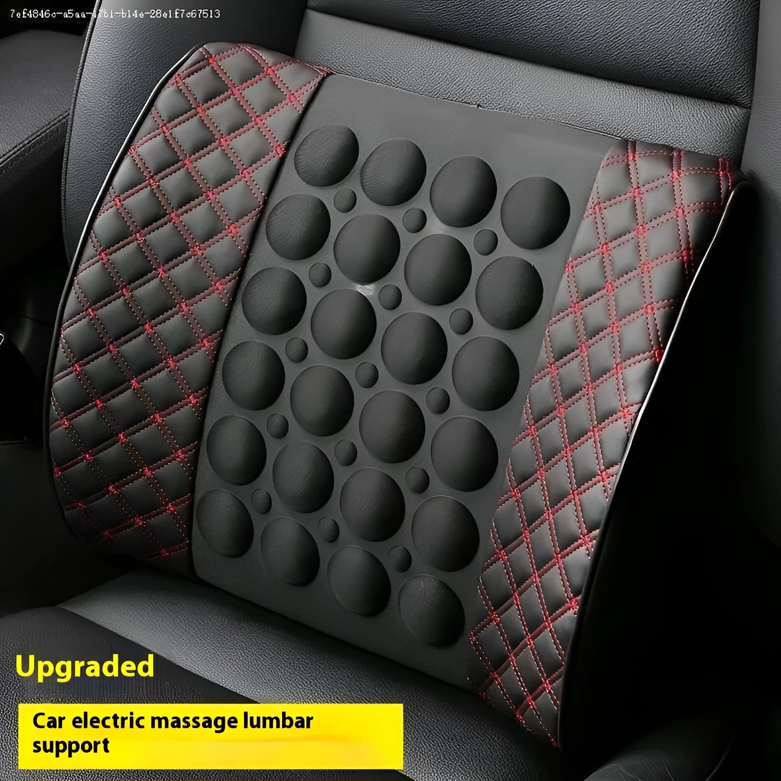 Car electric massage lumbar support pillow with PU leather and latex filler in Black Ribbon Red line