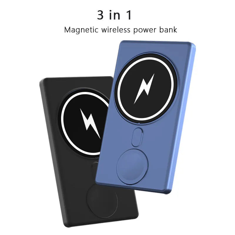 Black magnetic wireless charging power bank showing ultra-thin 13mm profile with charging ports