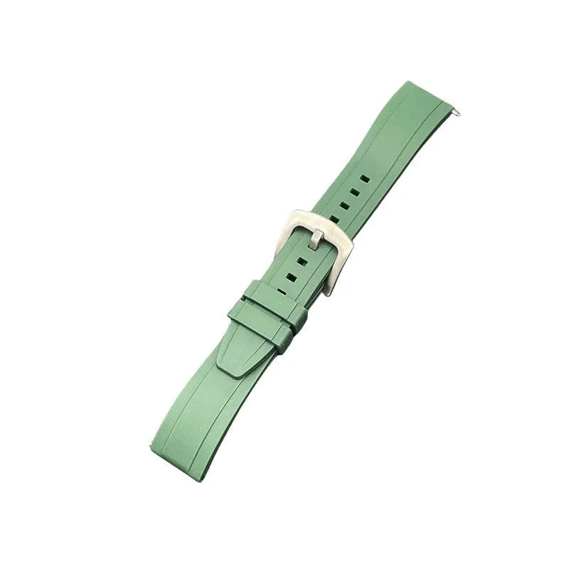 Silicone quick release watch strap in black, blue, or green, 20mm 22mm 24mm, pin buckle