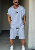 Men's grey hip hop style t-shirt and matching shorts set with white letter printing