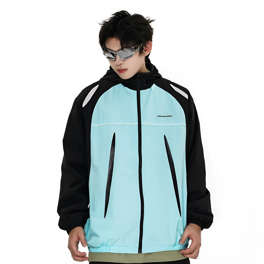 Men's sun-protective wind coat in blue with polyester lining, size S-XXL