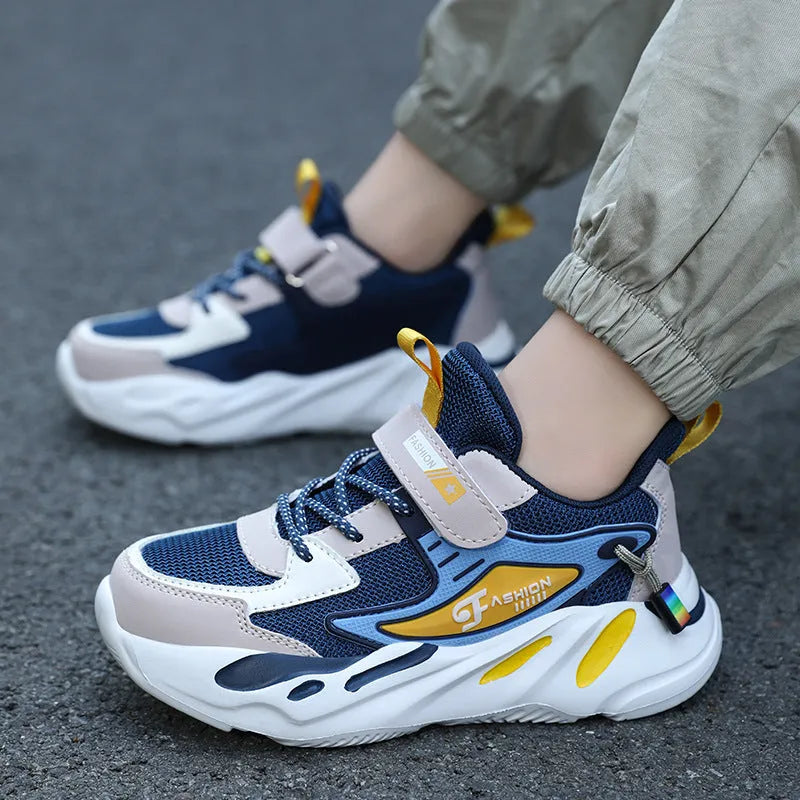 Boys platform sports running shoes with Velcro fastening in multiple colour options