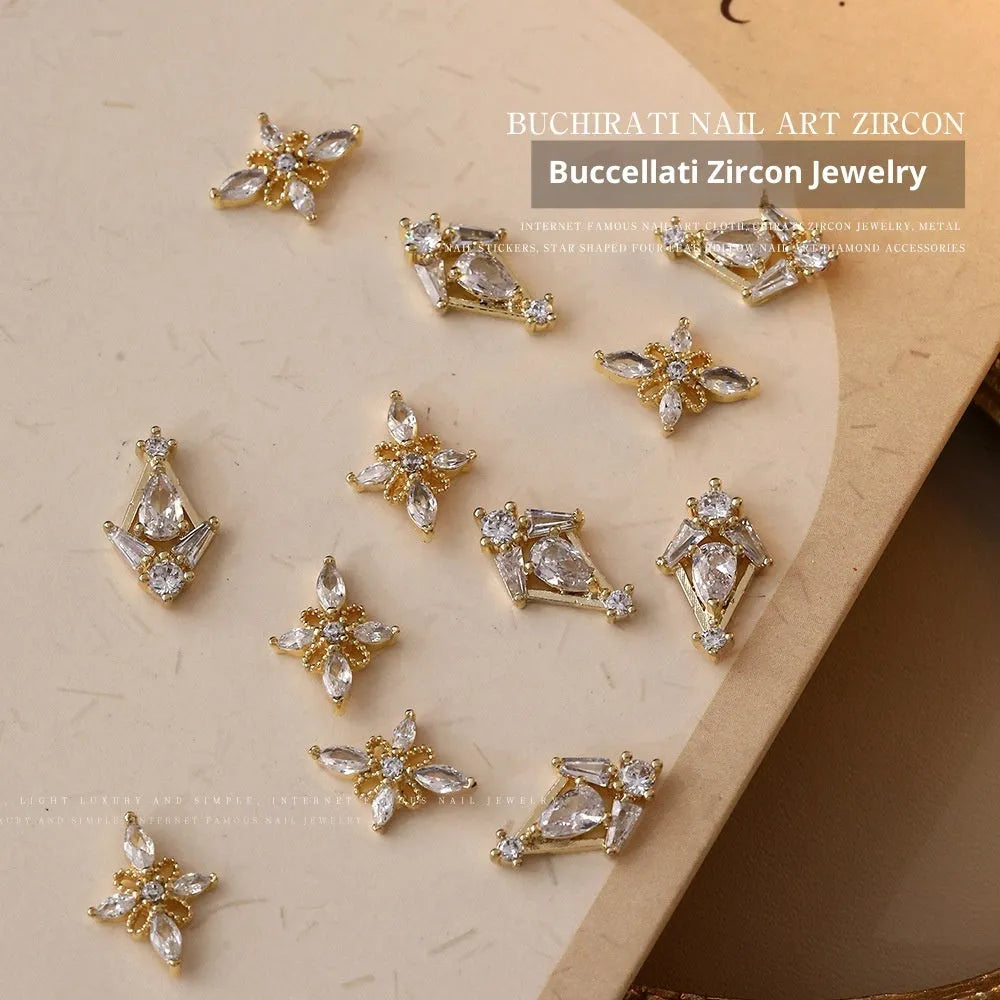 Square zircon nail rhinestone ornament in alloy frame, Princess series, 8X13mm and 9X11.5mm sizes on nail