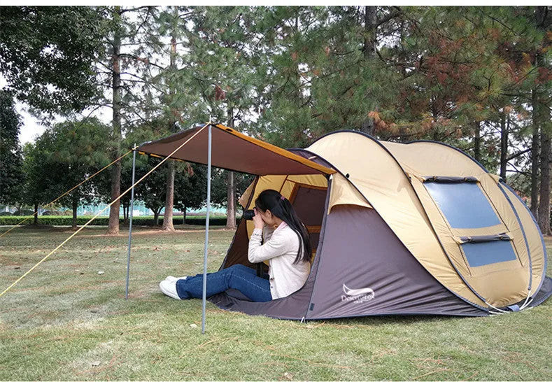 Automatic 3-4 person rainproof camping tent, 200x280x120cm, in khaki coffee or grass green