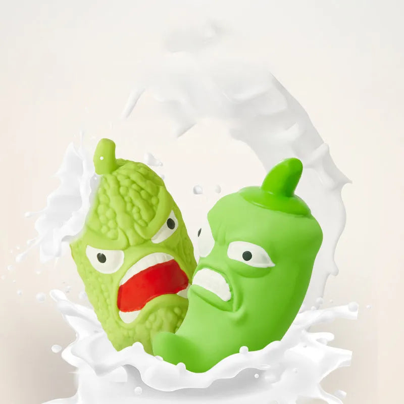 Bitter melon and chilli shaped dog toys with pet sound function for chewing and tooth cleaning