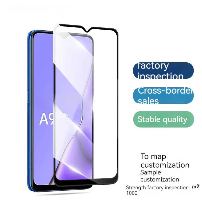 Full glue black tempered glass screen protector for OPPO A9 2020 smartphone.