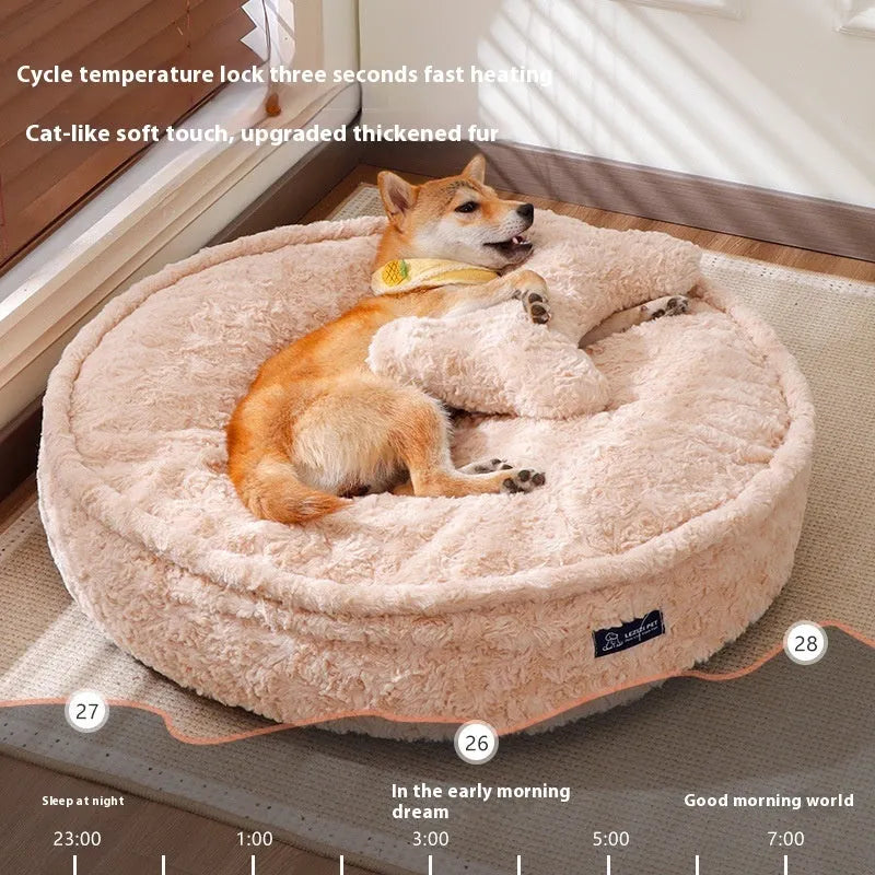 Round nest milk tea colour pet bed with removable cloth cover for washing