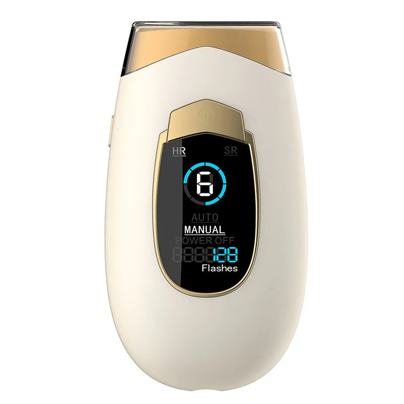 Home laser hair removal equipment in DH4 beige with handset, goggles, and power adapter on a tabletop