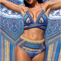 Women's retro ethnic style bikini with split cross strap design in polyester fabric