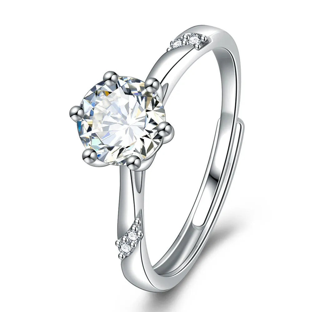 S925 sterling silver diamond-studded ring 1 karat white gold colour adjustable opening women's simple ring