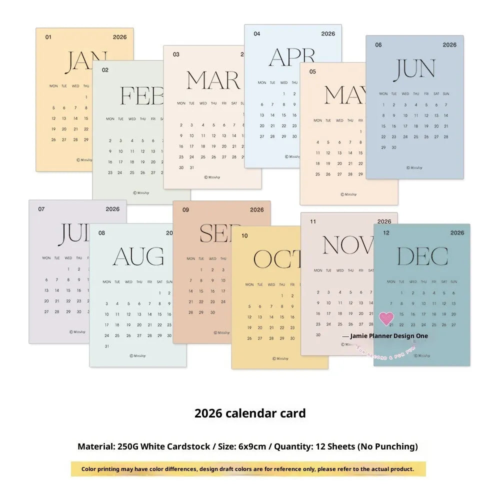 2026 calendar cards fold set showing monthly calendar layout for desk wall or hand account use