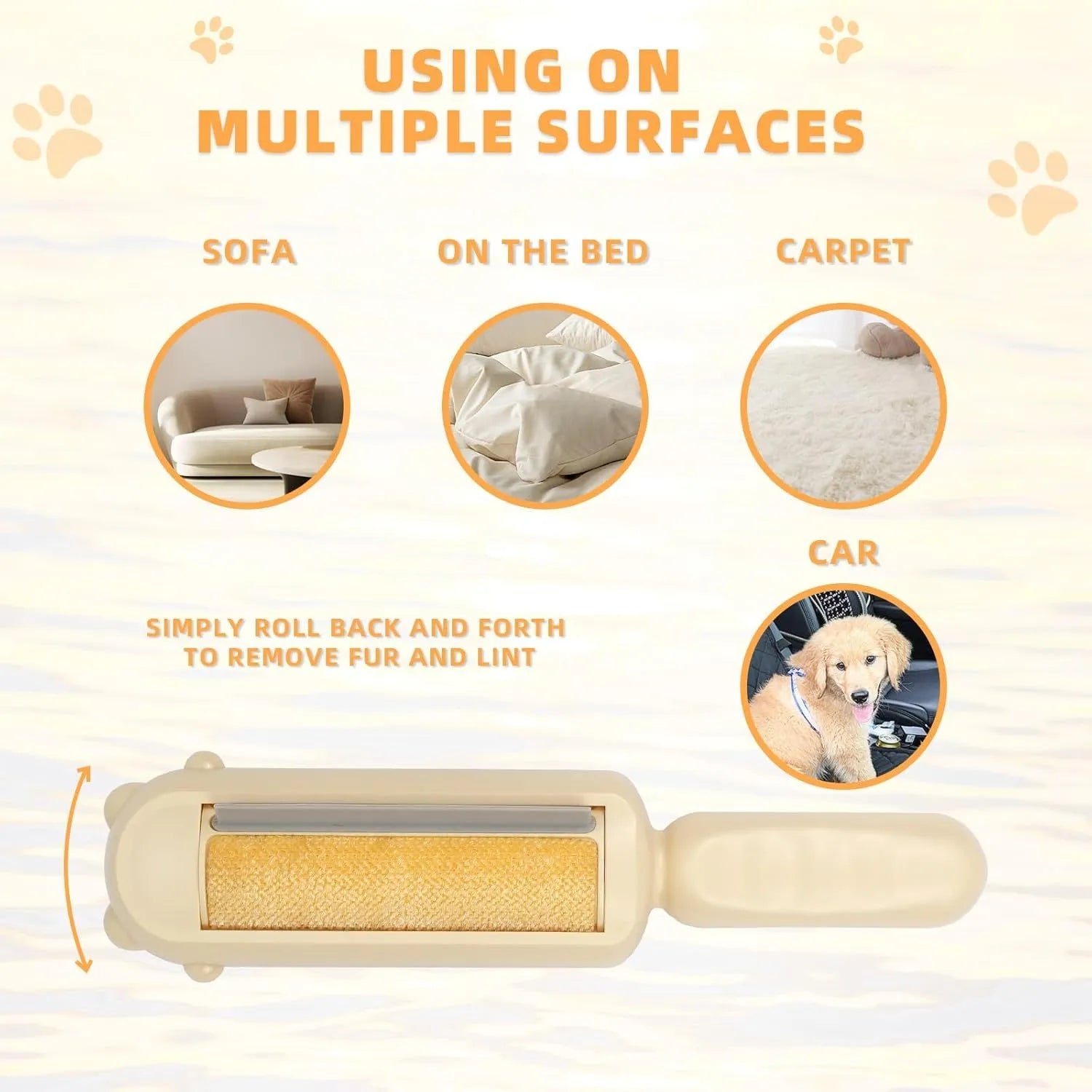 Blue reusable pet hair remover tool with a rolling head and self-cleaning base.