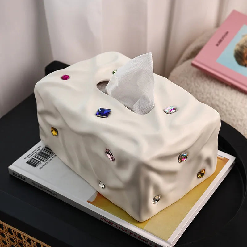 Matte coconut milk white ceramic tissue box with light luxury design