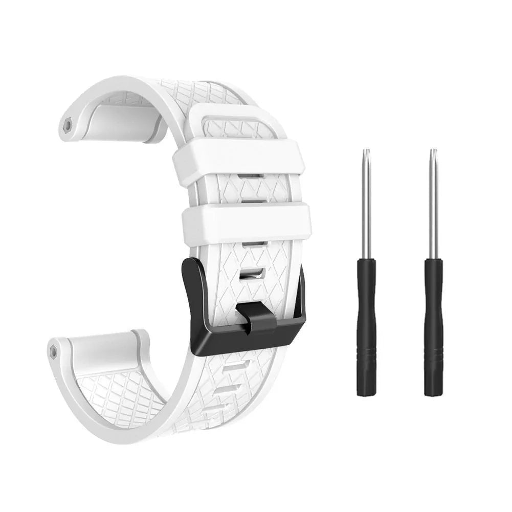 Jiaming compatible 26mm silicone watch strap with black stainless steel buckle in eight colour options.