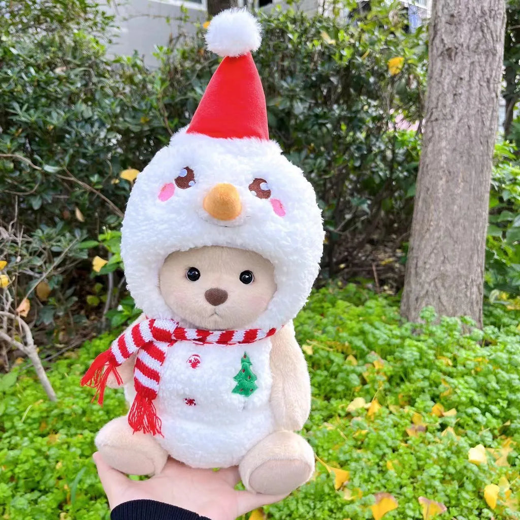30cm Momo bear plush doll wearing a red plaid dress Christmas costume set with cloak