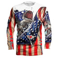 Men's grey pullover with a large colourful fish print on the chest, long sleeves, and a round neck.