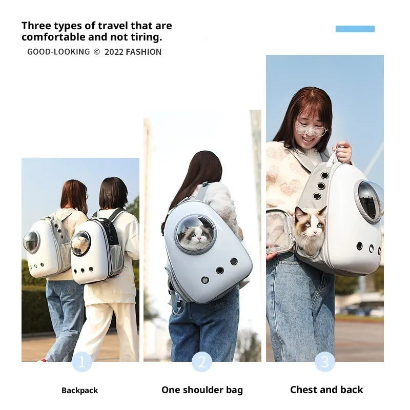 Grey acrylic mesh side open pet backpack for cats and small dogs up to 7.50kg
