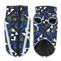 Reflective thick polyester dog winter jacket for large breeds in geometric blue colour.