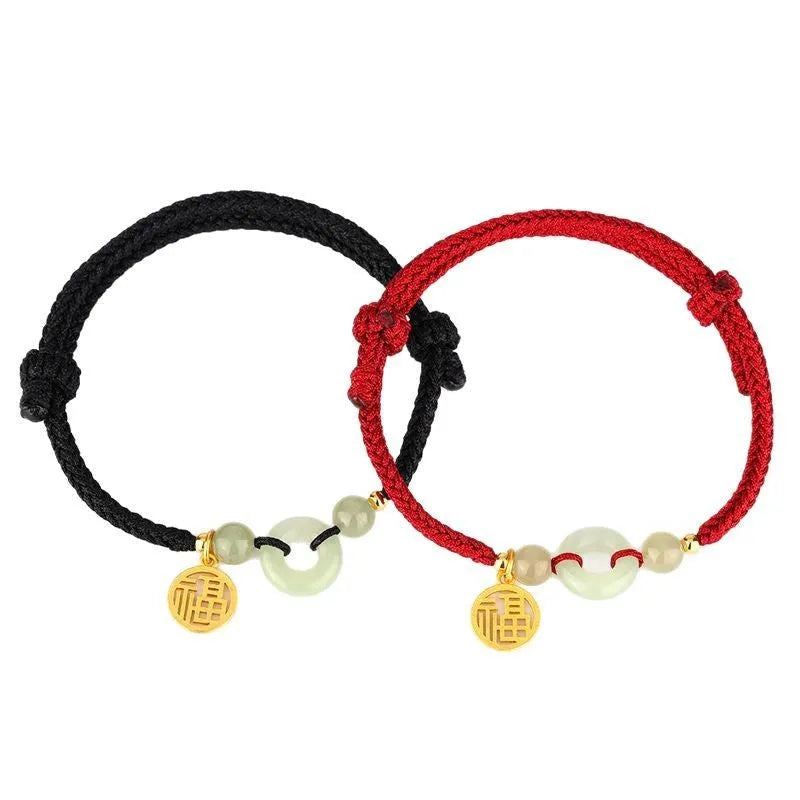 Hetian jade peace buckle bracelet with geometric silver clasp in black or wine red