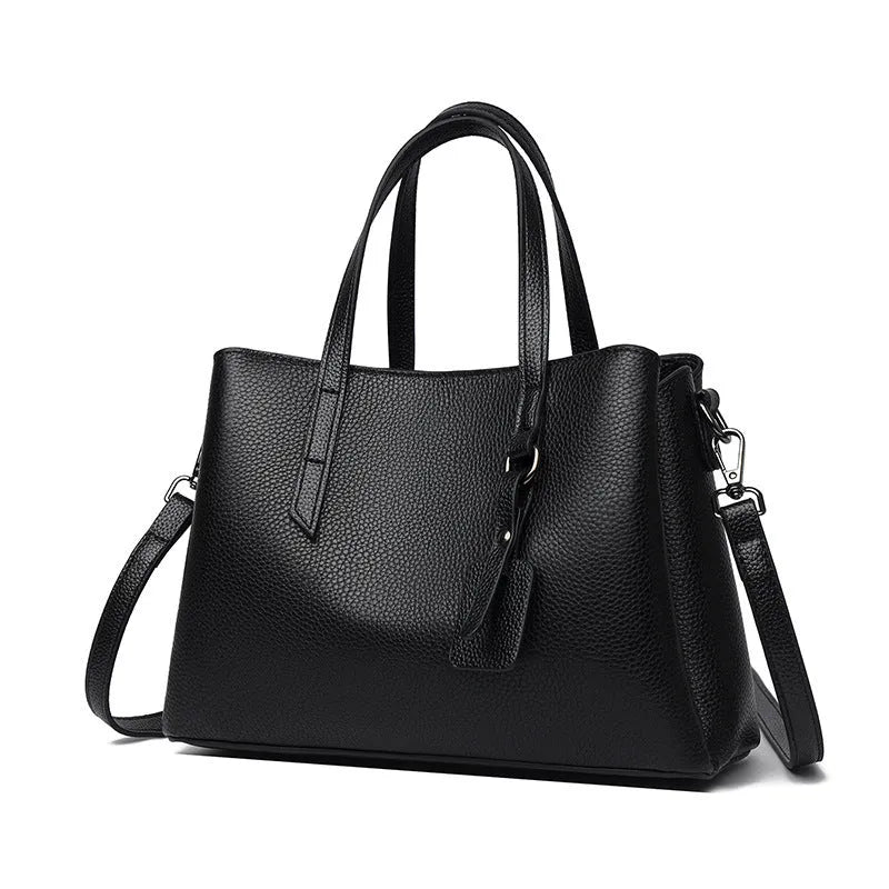 Women's genuine cowhide leather handbag in horizontal square shape with single shoulder strap