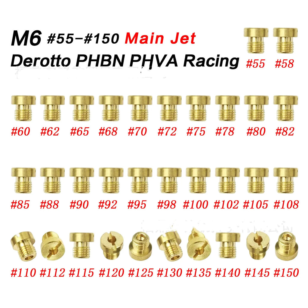 M6 brass carburetor main jet nozzle for Derotto PHBN PHVA carburettors with size markings
