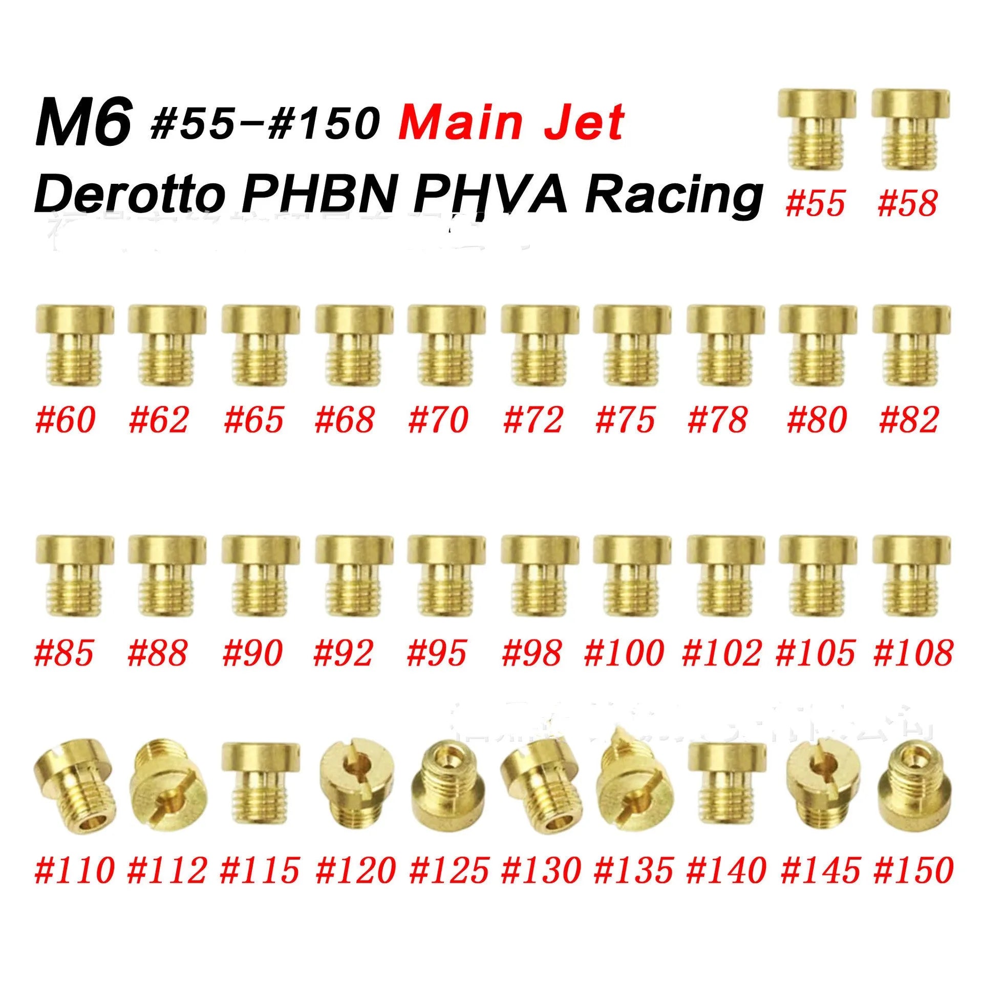 M6 brass carburetor main jet nozzle for Derotto PHBN PHVA carburettors with size markings