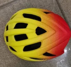 Orange road bike mountain riding helmet with 16 vents and In Mold construction on white background
