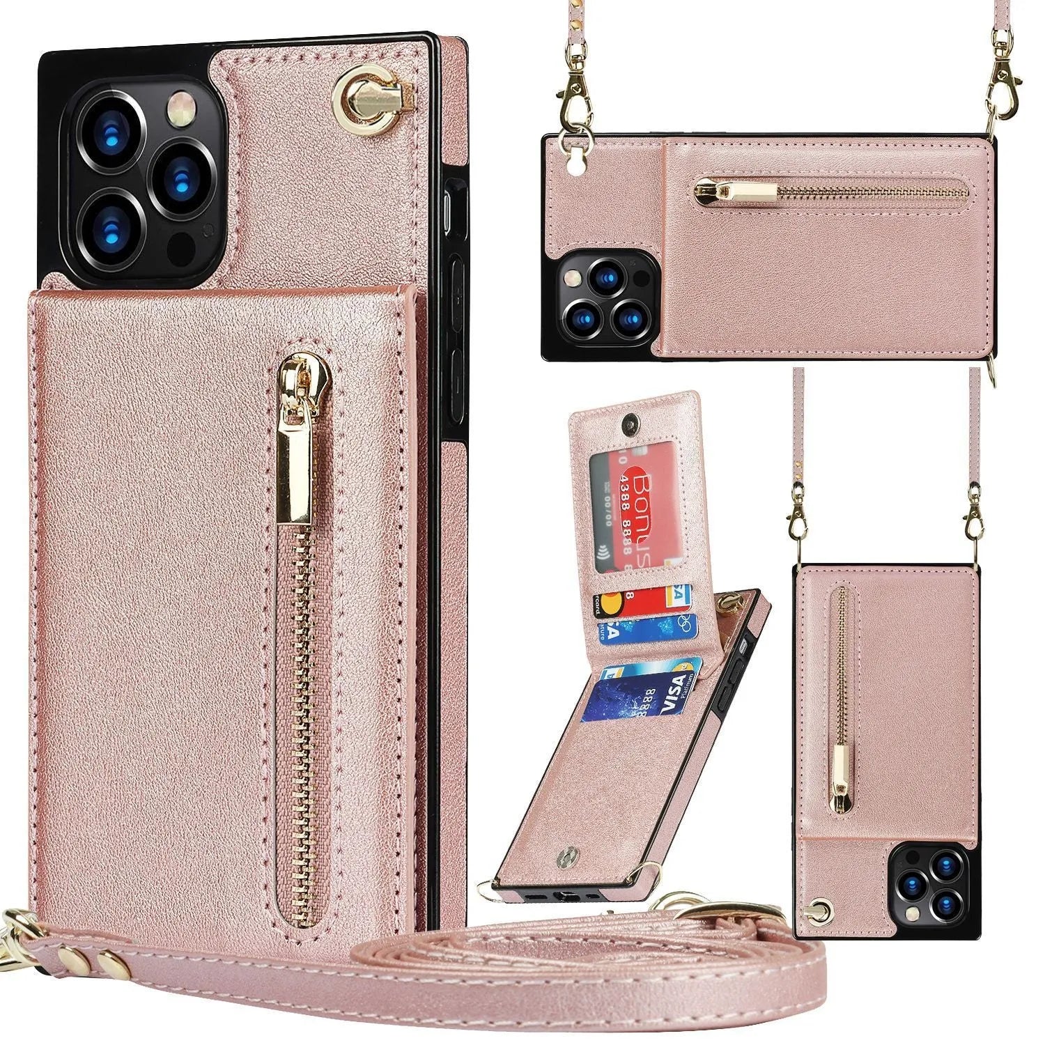 A black mobile phone case made of TPU with a leather section, shown fitted on a smartphone.