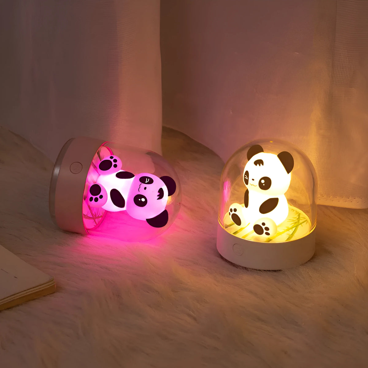 3D creative panda car bedside night light USB charging LED table lamp with PC lampshade and ABS holder, white and pink options