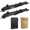 Black folding soft roof rack on a car roof, made of 600D Oxford cloth, with webbing straps and metal buckles